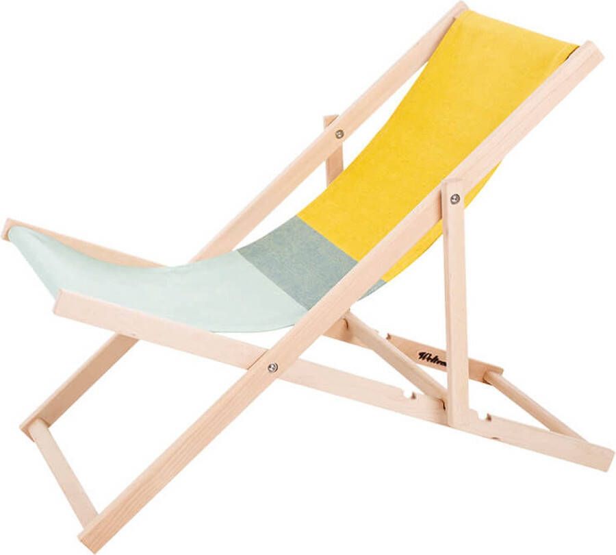 Weltevree Beach Chair Strandstoel Opvouwbaar Tuinstoel Campingstoel Kampeer Stoel Strand Beukenhout & Organisch Katoen Geel Groen
