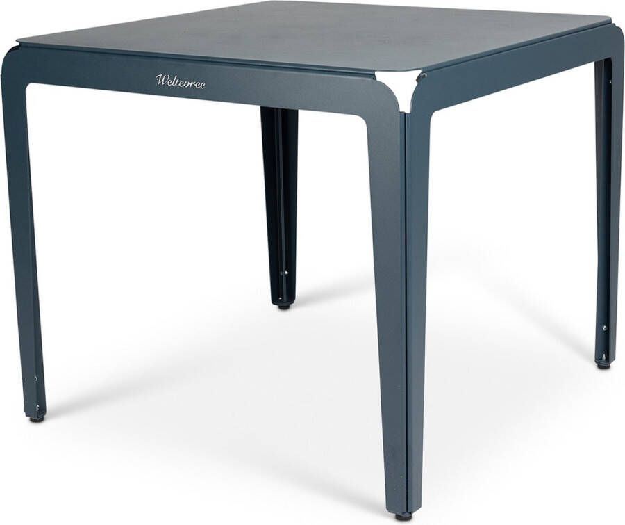 Weltevree Bended Table Aluminium Tuintafel 90 x 90 cm Tuinmeubel Buitentafel Vierkant Eettafel Buiten Tuin Tafel 4 Personen Grijsblauw