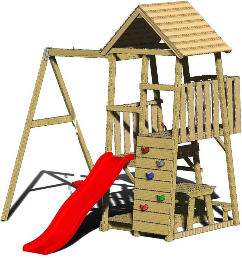 Wendi Toys Houten Speeltoren Gorilla | Met Glijbaan Klimwand Schommel En Tafel | 290x270x270cm