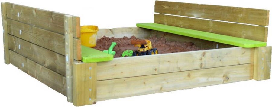 Wendi Toys Zandbak met deksel en bankjes 120 x 120 cm Geimpregneerd FSC hout Zankbakken voor kinderen incl. gronddoek