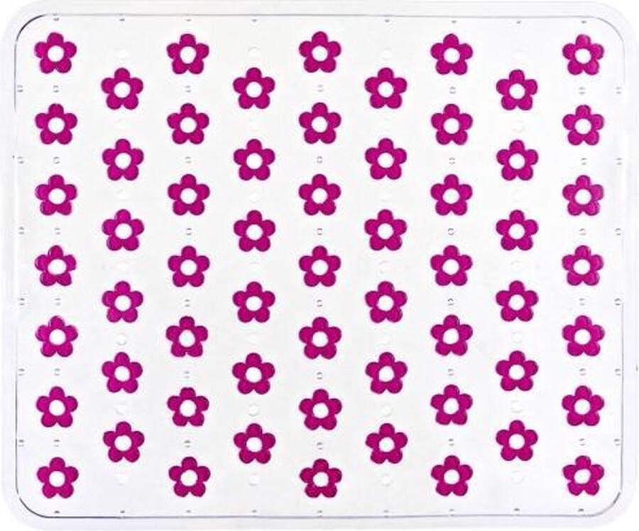 Wenko Fleurelle gootsteenmat afdruipmat | kunststof | 32 x 26.5 cm | transparant met fuchsia roze bloemen