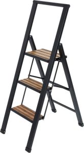 Wenko Huishoudtrapje Aluminium-design XXL-treden robuust aluminium in combinatie met bamboe
