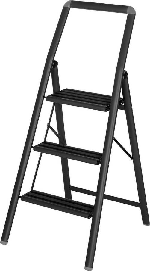 Wenko Huishoudtrap ZWART inklapbaar Alu Compact 3 tredes