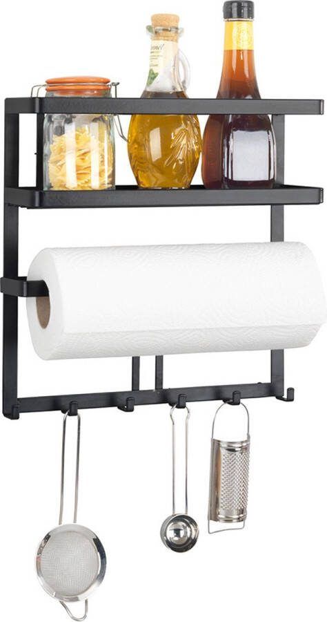 Wenko Keukenrek Model Gala met keukenrollenhouder & reling inclusief 6 haken industriële stijl (set)