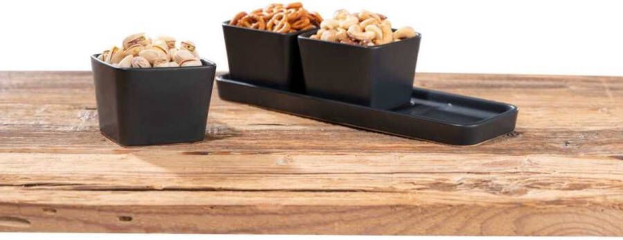 Wenko Snack & Dip schalen Set Zwart mat 3 x 300 ml met bijpassende serveertray