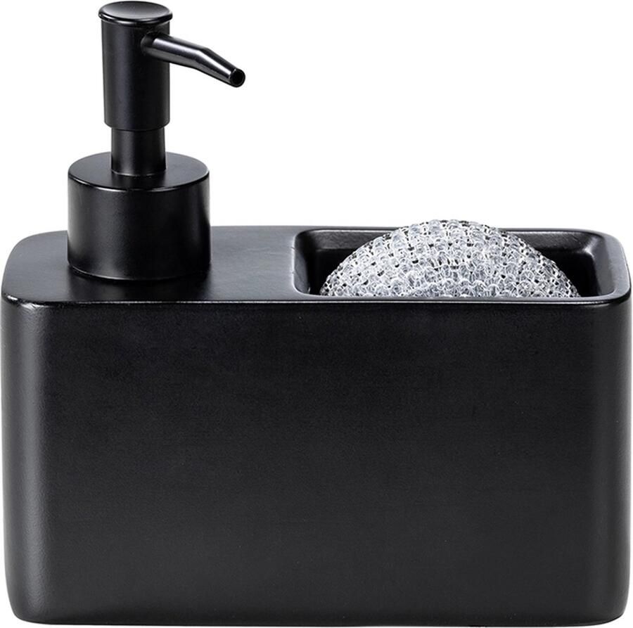 Wenko Zwarte zeepdispenser met sponshouder 150 ml