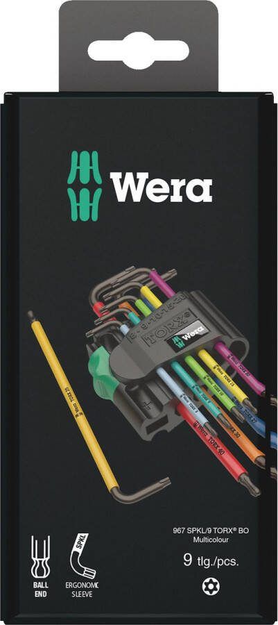 Wera 05073599001 9-delige Multicolour Stiftsleutelset met kogelkop op kaart Torx Torx Tamper Resistant T8-40