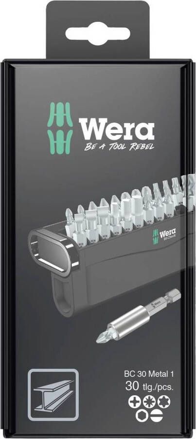 Wera Bit-Check 30 Metal 1 SB 05057440001 Bitset 30-delig Kruiskop Phillips Kruiskop Pozidriv Torx Plat Inbus