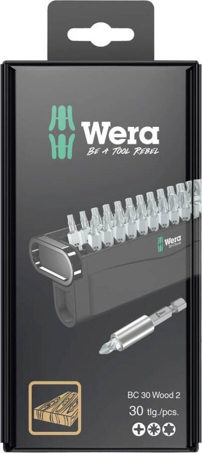 Wera Bit-Check 30 Wood 2 SB 05057438001 Bitset 30-delig Kruiskop Phillips Kruiskop Pozidriv Torx