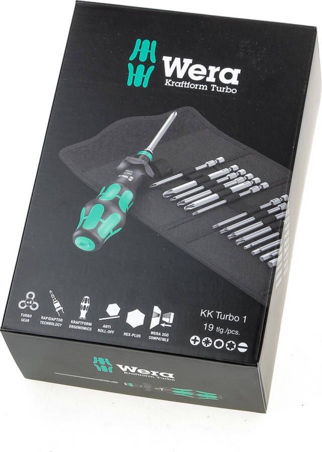 Wera Kompakt Turbo 1 05057482001 Bitset 18-delig 1 4 (6.3 mm) Incl. bithouder en schroevendraaier Incl. momentadapter