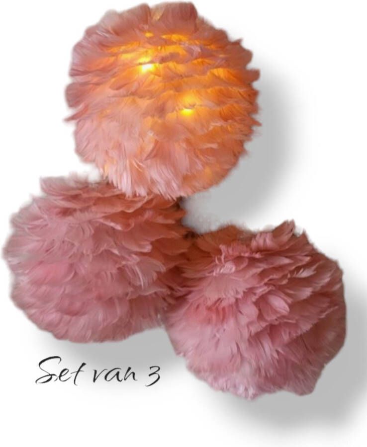 Werner Voss Set 3x Roze Ballen met Led Verlichting Echte Veren 110 cm lang