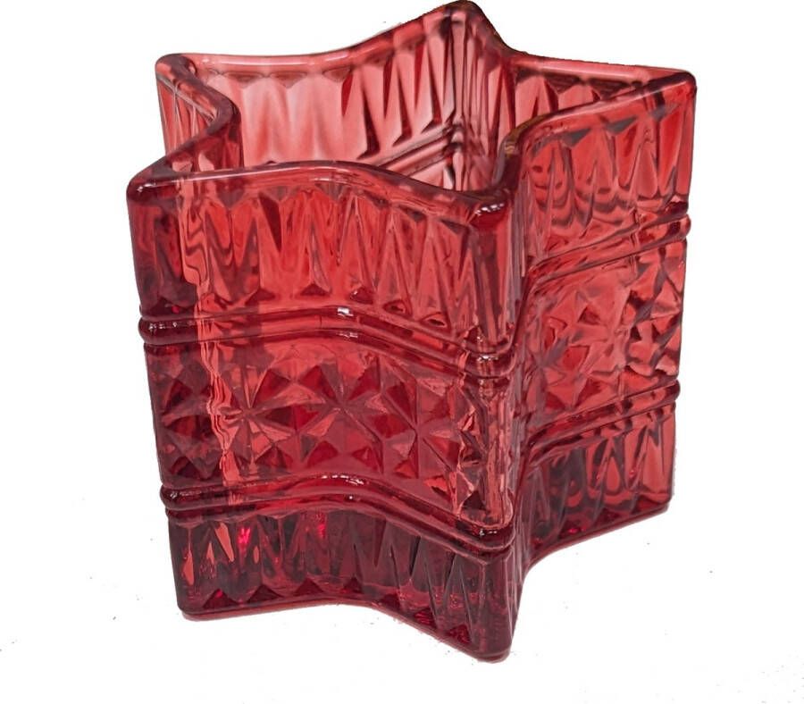 Werner Voss Waxinelichthouder theelichthouder glas rood ster kerst diameter 10 cm set van 3 stuks