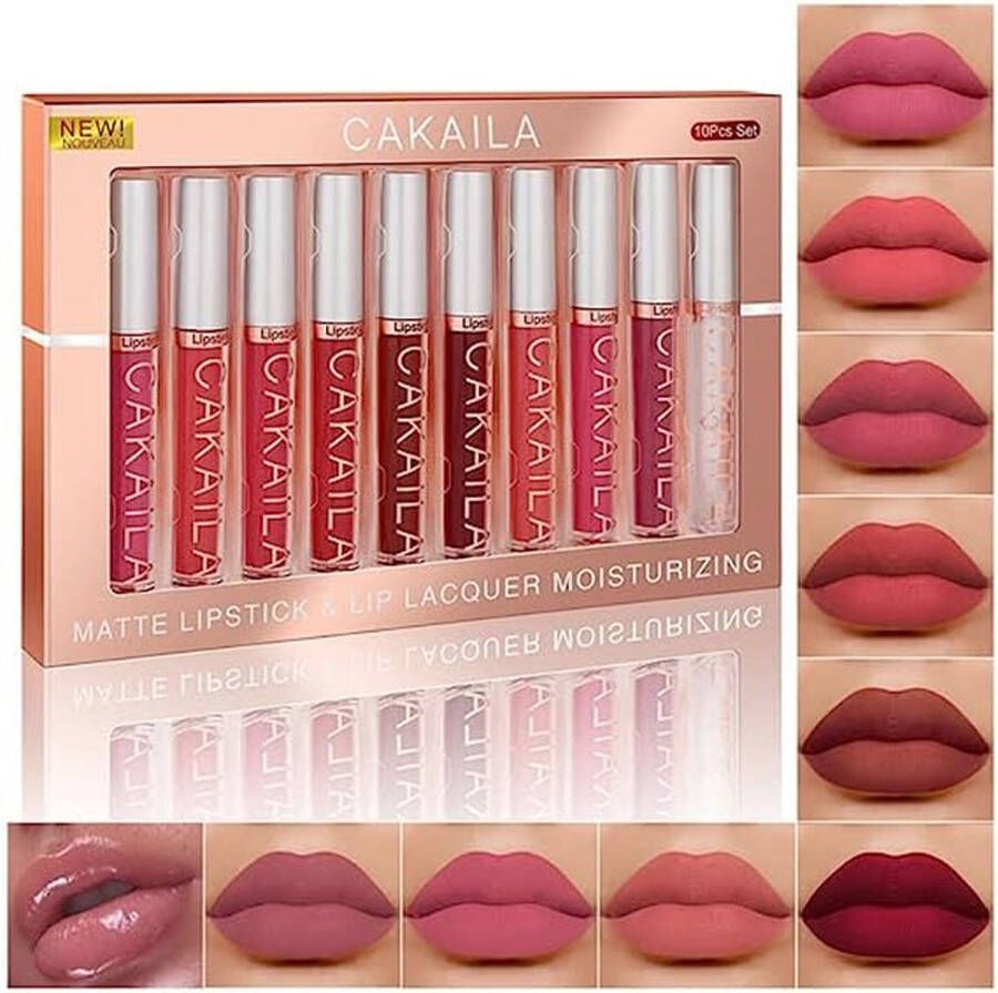 WESMAT 10 kleur lipgloss set matte lipgloss waterdichte lipstick set niet gemakkelijk te vervagen en de cup niet aan te raken lip make-up gift set (01#)