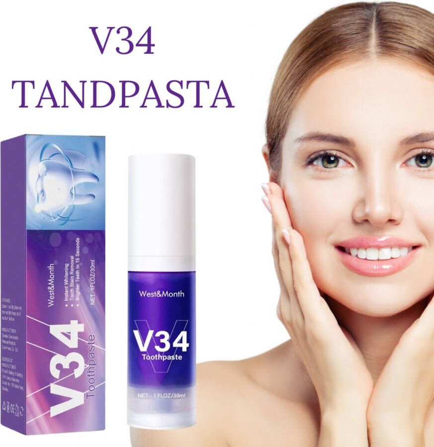 West&month West & Month V34 Paarse Tandpasta Colour Corrector Serum Witte Tanden Teeth Whitening