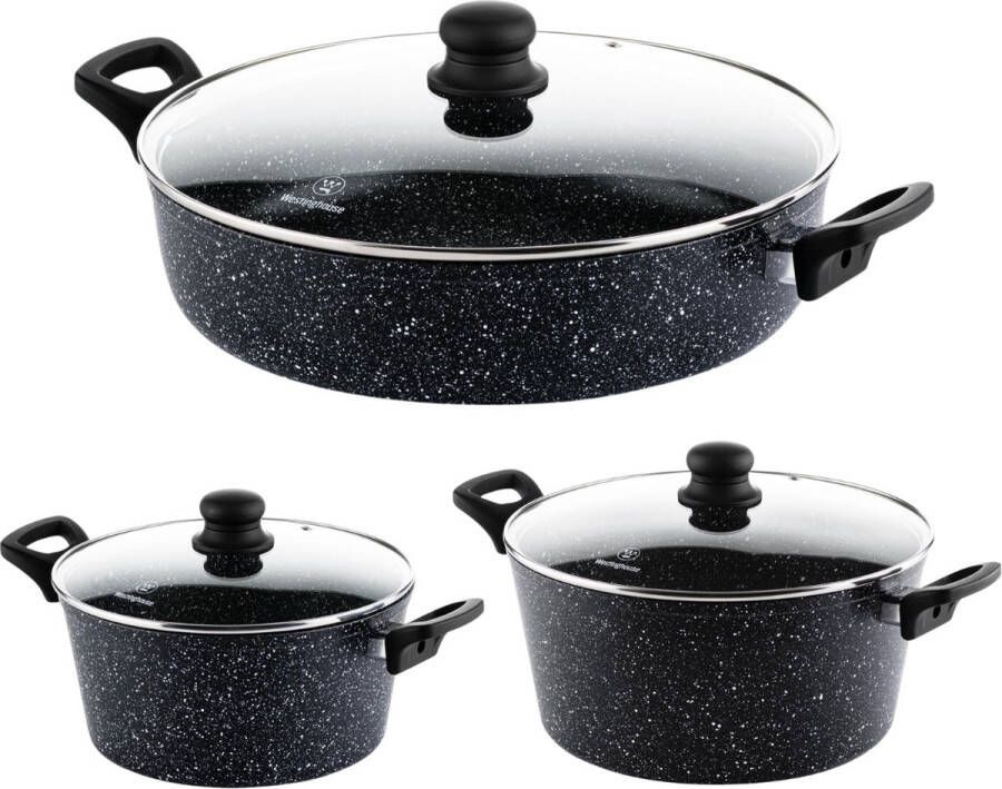 Westinghouse Pannenset Inductie Braadpan 24cm & 28cm + Hapjespan 32cm Black Marble