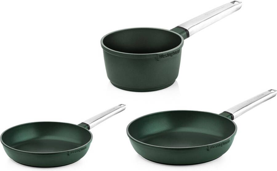 Westinghouse Pannenset Performance (Koekenpan ø 24 en 28 cm + Steelpan ø 18 cm) Groen Inductie en alle andere warmtebronnen