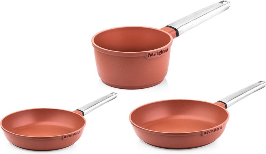 Westinghouse Pannenset Performance Series Koekenpan 24cm + Koekenpan 28cm + Steelpan 18cm Rood Geschikt voor alle warmtebronnen inclusief inductie