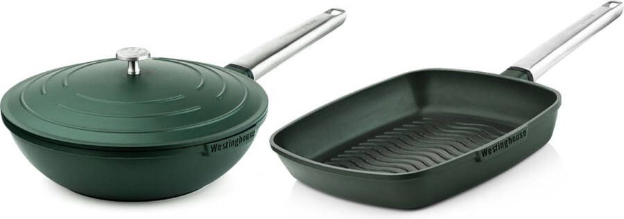 Westinghouse Pannenset Performance Series Wokpan 28cm + Grillpan 28cm Groen Geschikt voor alle warmtebronnen inclusief inductie