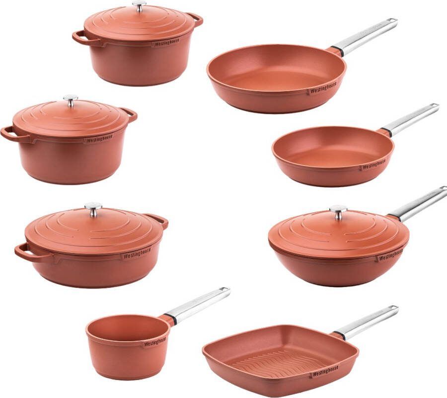 Westinghouse Performance Series Pannenset 12-delige Pannenset Rood 8 pannen Complete pannenset Geschikt inductie en alle andere warmtebronnen