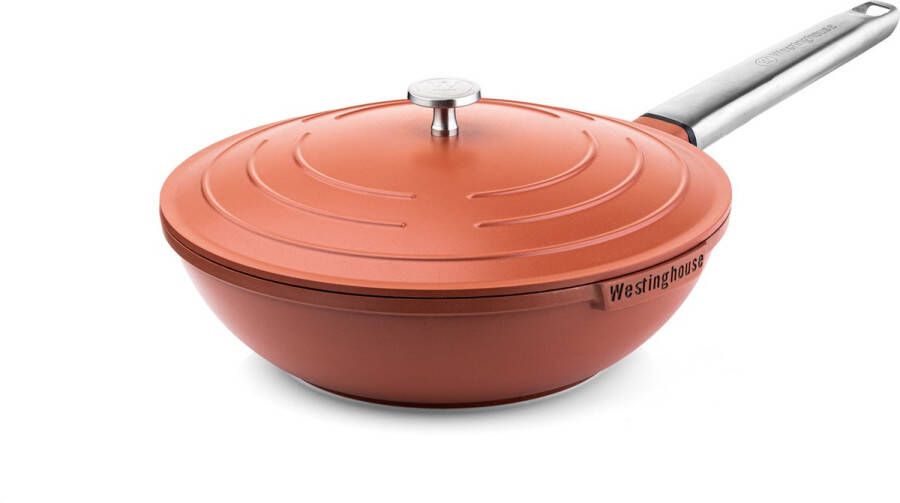 Westinghouse Performance Series Wokpan Inductie 28cm Luxe Wok met Deksel Rood Geschikt voor alle warmtebronnen