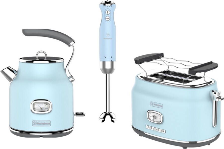 Westinghouse Retro Waterkoker + Broodrooster 2 Sleuven + Staafmixer Blauw
