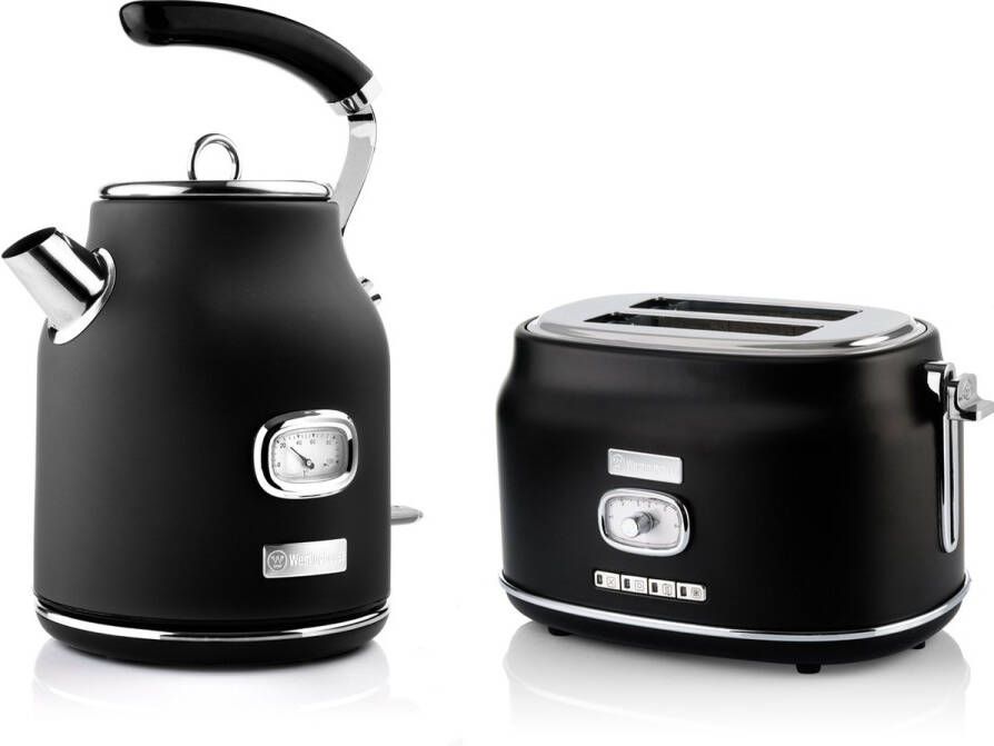 Westinghouse Retro Collections Bundle 2200W Waterkoker & Broodrooster- Liquorice Black