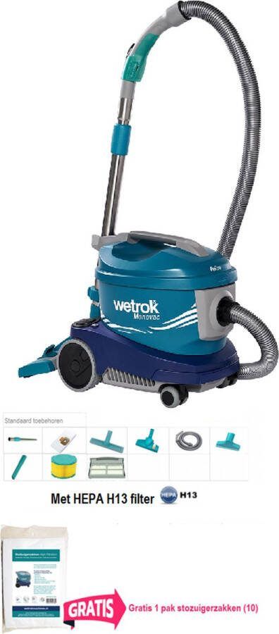 Wetrok Monovac BeFree 36 volt (accu) stofzuiger met gratis 1 pak stofzuigerzakken