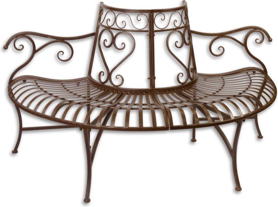 Wexdeco Een ijzeren bruine ronde boombank 150 cm lengte