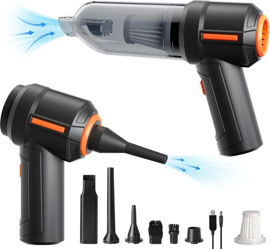 Whatook Auto Stofzuiger Draadloos Nat & Droog Kruimelzuiger Handstofzuiger Kruimeldief Kleine Stofzuiger Draadloze stofzuiger Air Duster Zwart