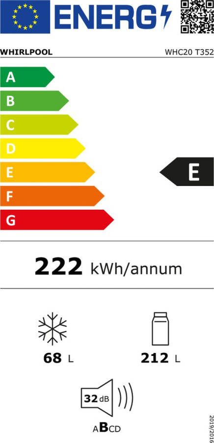 Whirlpool WHC20 T352 koel-vriescombinatie Ingebouwd 280 l E Wit