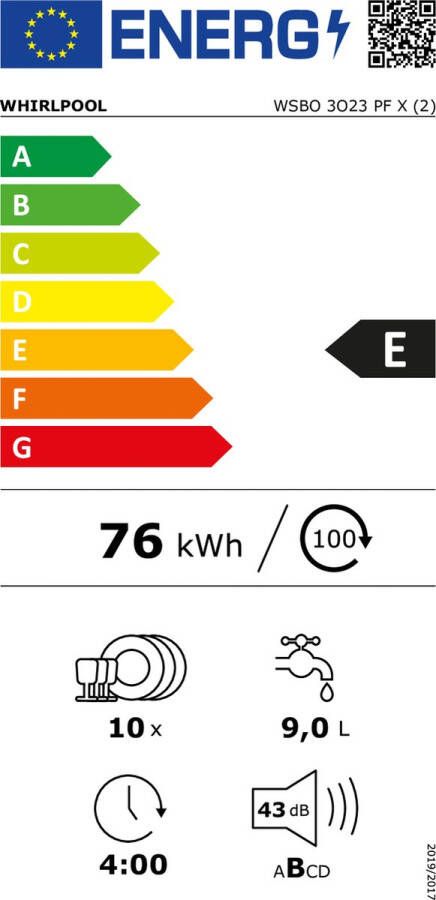 Whirlpool WSBO 3O23 PF X vaatwasser Semi-ingebouwd 10 couverts