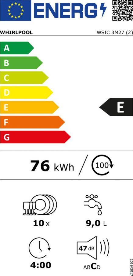 Whirlpool WSIC 3M27 Volledig ingebouwd 10 couverts E