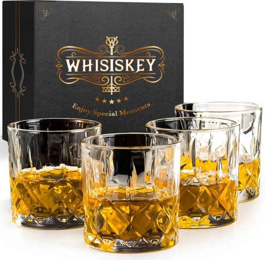 Whisiskey Klassieke Whiskey Glazen 4 Tumbler Glazen Whiskey glazen set Waterglazen Drinkglazen 345 ml Glas Peaky Blinders Cadeau voor Man & Vrouw Kerst & Sinterklaas Cadeautjes