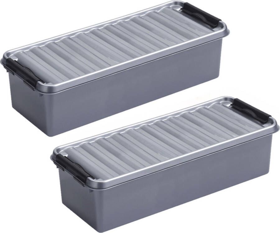 White box 3x stuks opberg box opbergdoos 3.5 liter 38.5 x 14 x 9.2 cm Opslagbox Opbergbak kunststof grijs zwart
