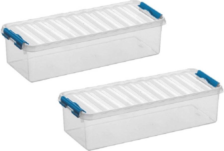 White box 3x stuks opberg box opbergdoos 3.5 liter 38.5 x 14 x 9.2 cm Opslagbox Opbergbak kunststof transparant grijs