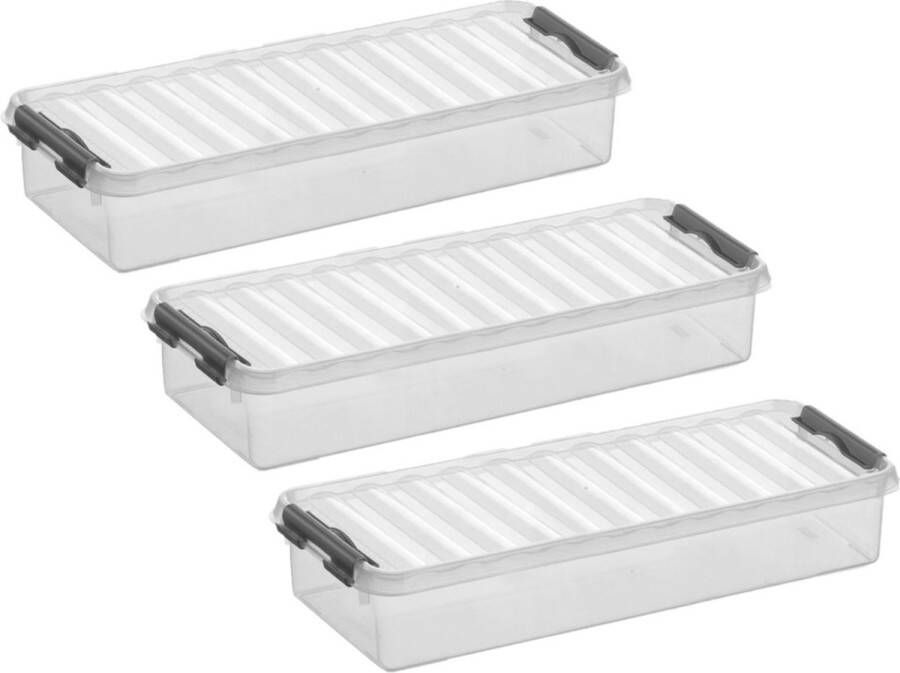 White box 4x stuks opberg box opbergdoos 2.5 liter 38.5 x 14 x 6.6 cm Opslagbox Opbergbak kunststof transparant rood