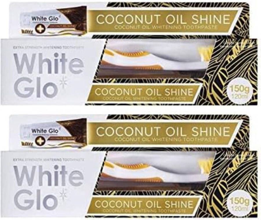 White Glo Kokosnoot Tandpasta 150g (Pak van 2) met Sanitral 50 Stuks Tandzijdestokje