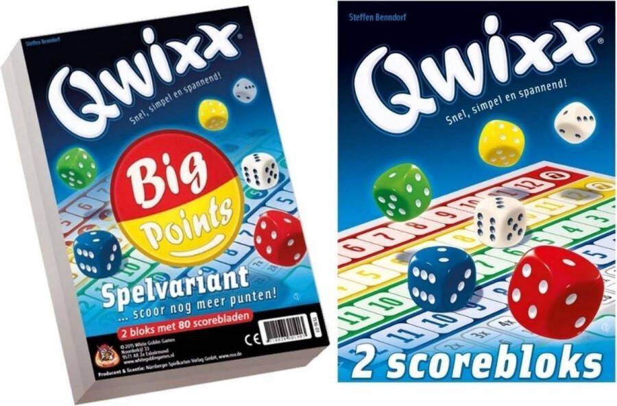 White Goblin Games Spellenbundel 2 stuks Dobbelspel Qwixx Big Points & 2 extra scoreblocks