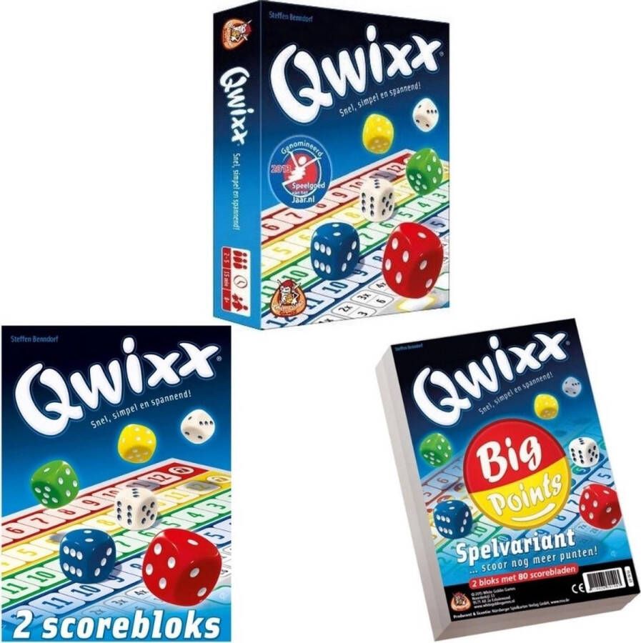 White Goblin Games Spellenbundel 3 stuks Dobbelspel Qwixx & 2 extra scoreblocks & Qwixx Big Points
