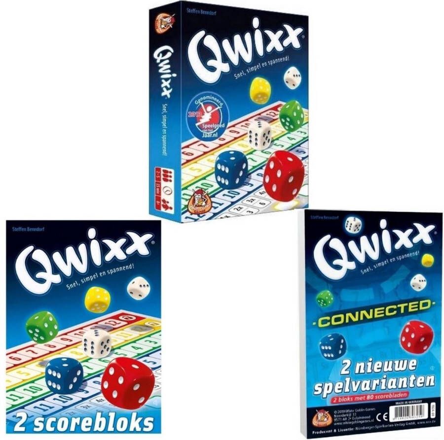White Goblin Games Spellenbundel 3 stuks Dobbelspel Qwixx & 2 extra scoreblocks & Qwixx Connected
