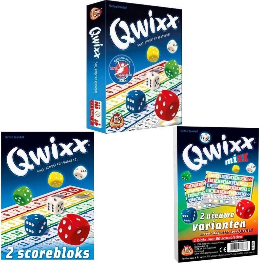 White Goblin Games Spellenbundel 3 stuks Dobbelspel Qwixx & 2 extra scoreblocks & Qwixx Mixx
