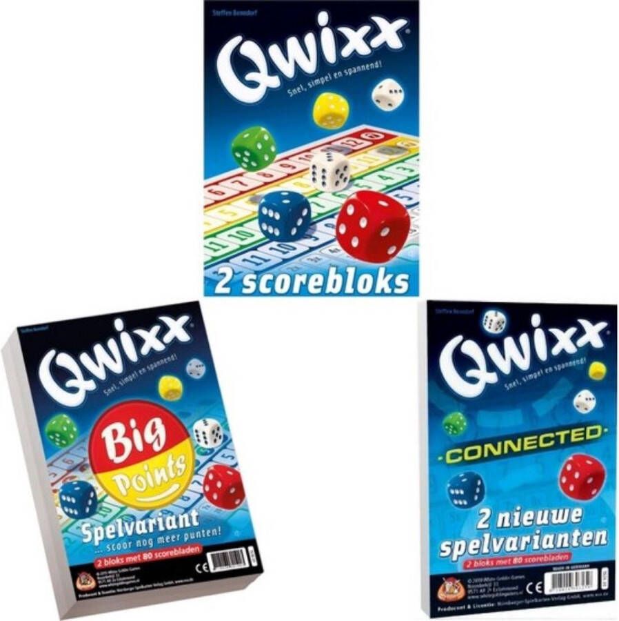 White Goblin Games Spellenbundel 3 stuks Dobbelspel Qwixx scoreblocks & Qwixx Big Points & Qwixx Connected