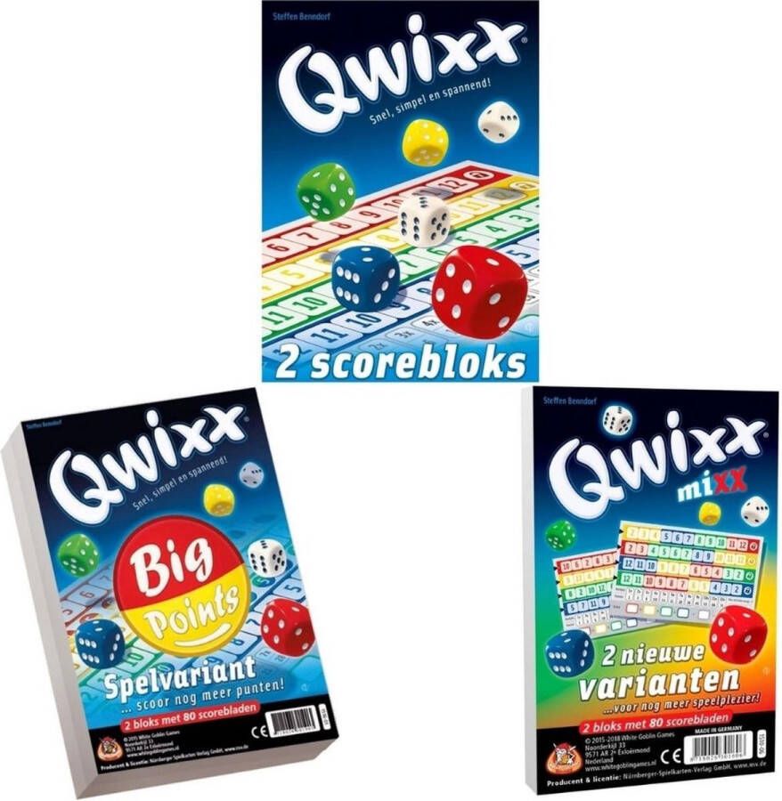 White Goblin Games Spellenbundel 3 stuks Dobbelspel Qwixx scoreblocks & Qwixx Big Points & Qwixx Mixx