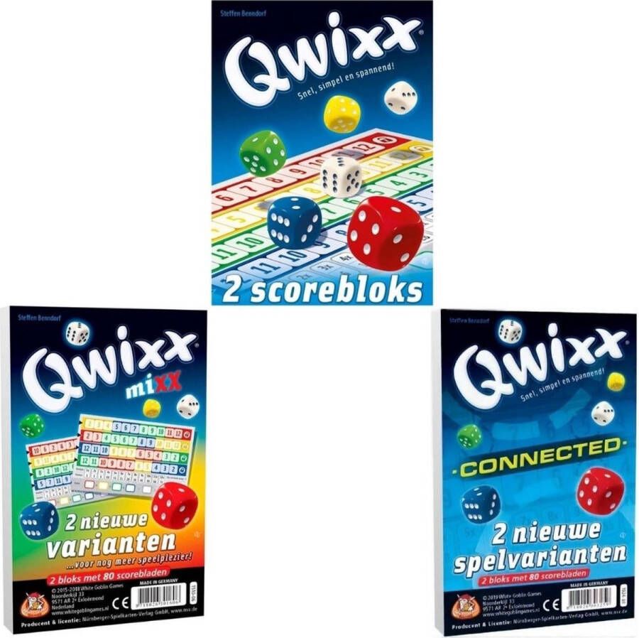 White Goblin Games Spellenbundel 3 stuks Dobbelspel Qwixx scoreblocks & Qwixx Mixx & Qwixx Connected