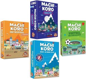 White Goblin Games Spellenbundel 4 Stuks Machi Koro Basisspel & Metropool Uitbreiding & Nacht Editie & Voetbal Editie