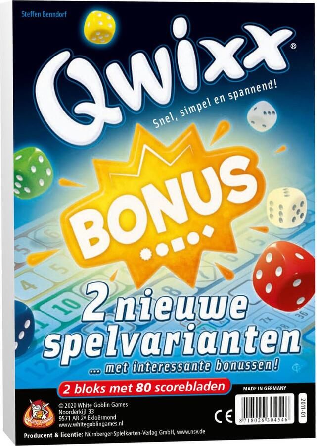 White Goblin Games Qwixx Bonus dobbelspel 2 Nieuwe spelvarianten met 80 scorebladen - Foto 2