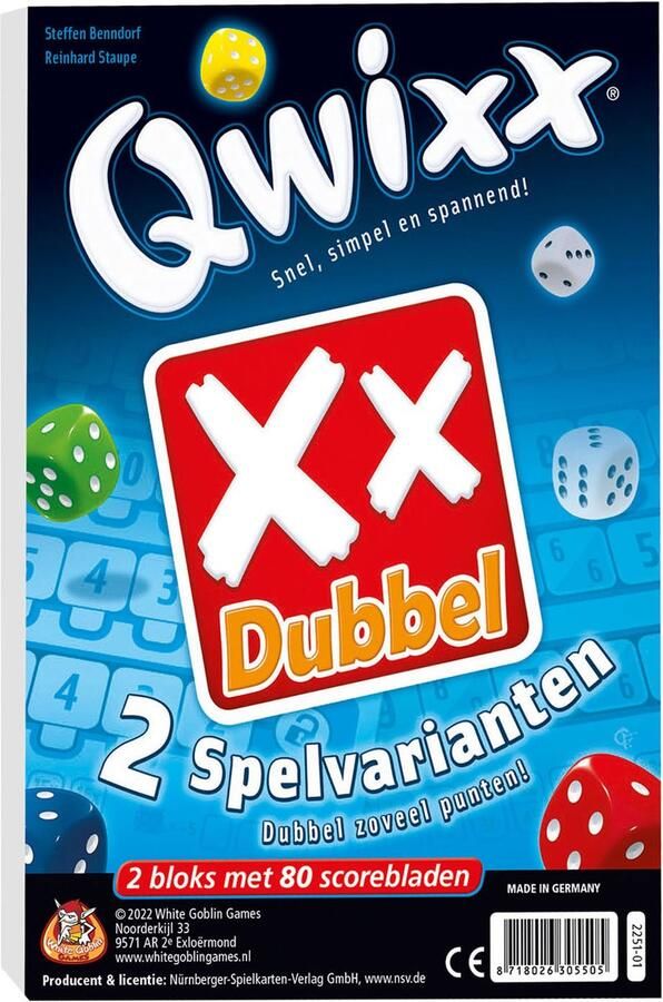 White Goblin Games Qwixx Dubbel dobbelspel 2 spelvarianten uitbreiding
