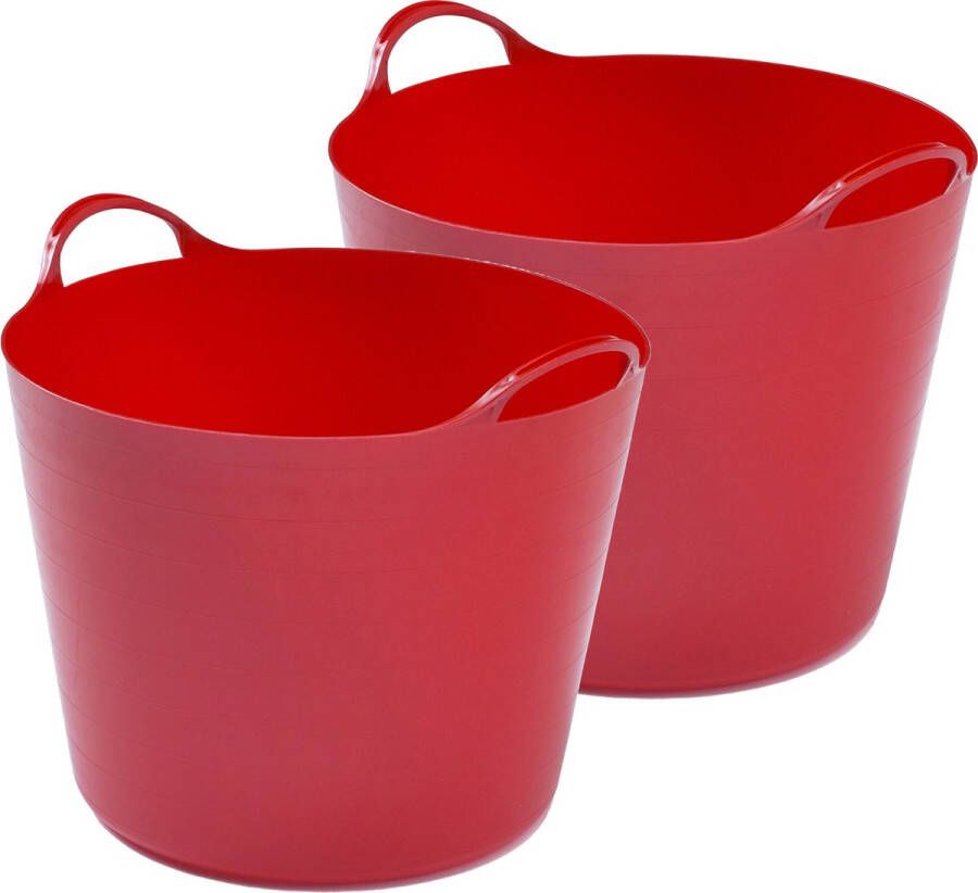 Whitefurze 2x stuks flexibele emmers 26 liter Kunststof Rood 38 x 41 x 35 cm Wasmanden