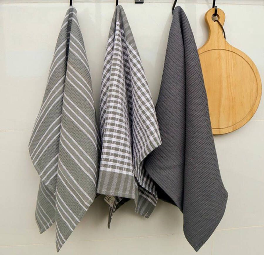 Wholetrader Theedoeken set 3 stuks Keukenhanddoeken 65x43cm Theedoeken en Keukendoeken set 100% Katoen Keukendoek