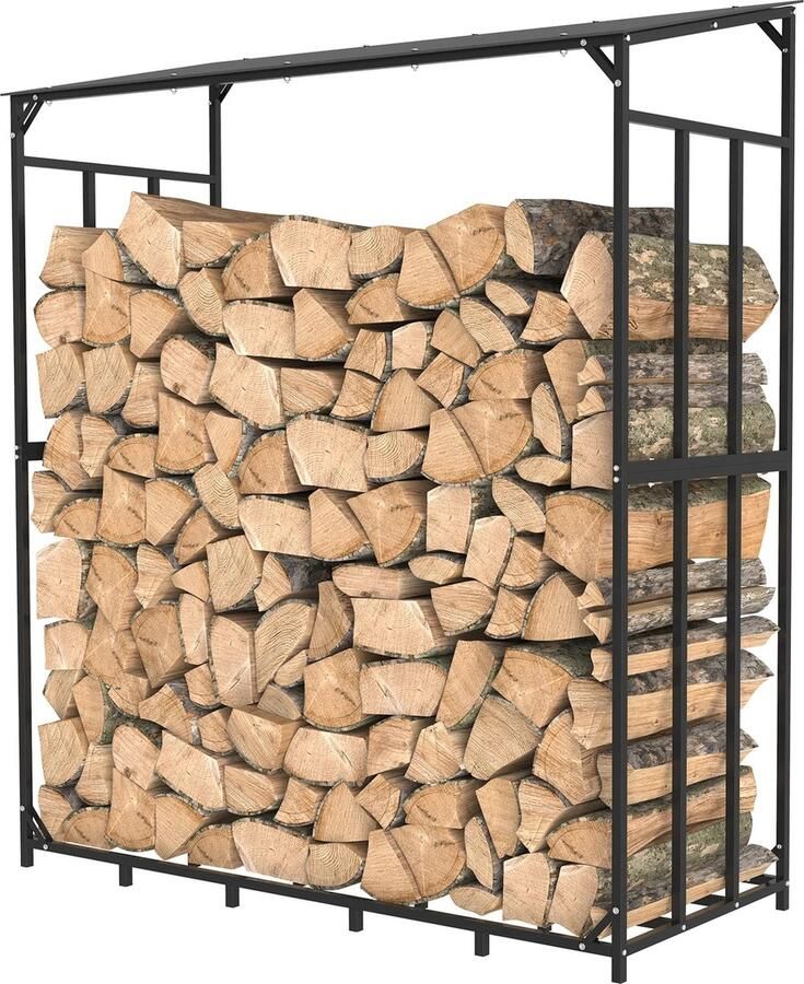 Whoopr Hoog Metalen Brandhoutrek met Topcover Houtopslag Haardhoutrek Hout Rek Haard Opslag en Stapelhouder voor Buiten Terras en Achtertuin 156.5x60x176.5cm